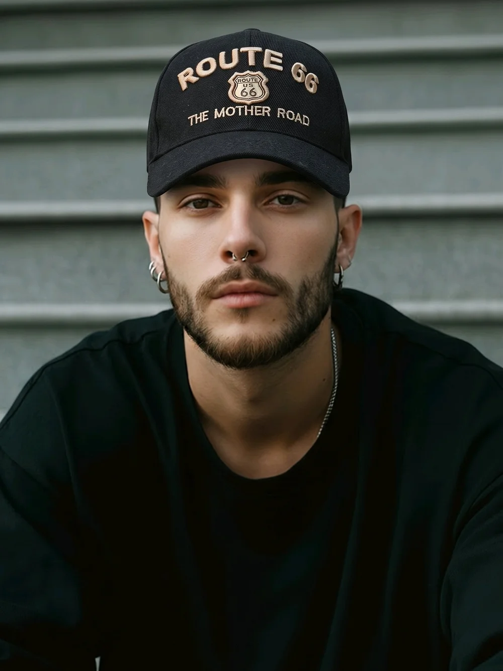 Route 66 Black Embroidered Baseball Cap - The Mother Road